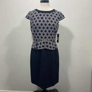 Tahari Arthur S. Levine Black White Floral Print Sheath Dress Size 8 NEW Party